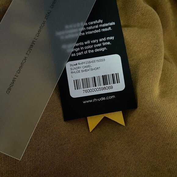 Rhude Men's Yellow Logo Embroidered Drawstring Sweatshorts - Picture 6 of 6